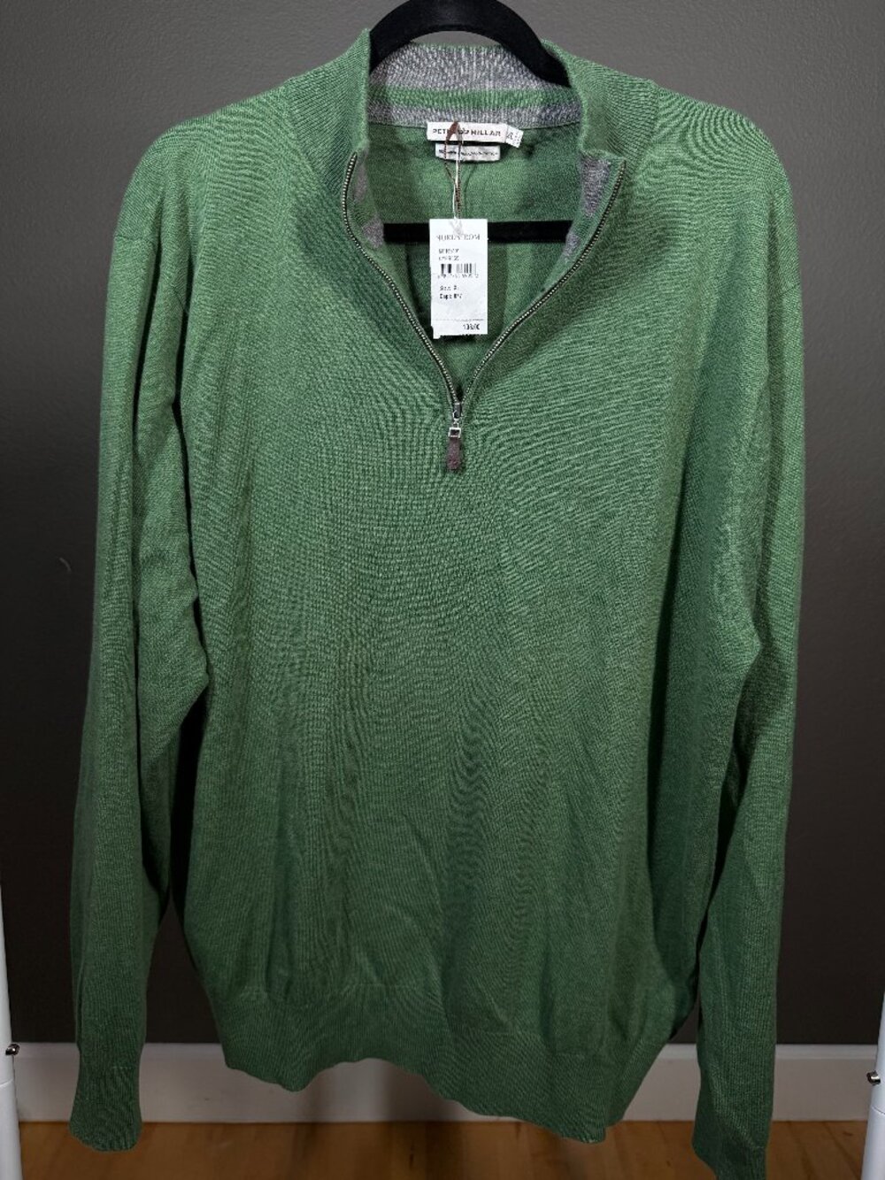 Peter Millar Sweater Mens XL Green Wool Knit Long Sleeve Quarter-Zip Pullover